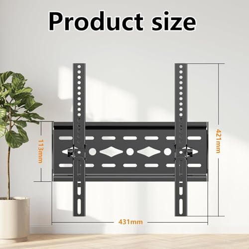 Image of TV Wall Bracket for Most 26-65 inch TVs, Ultra Slim Tilt TV Bracket with max VESA 400x400mm for Flat Curved TVs up to 50kg, 32 40 42 43 50 55 60 inch Sturdy Universal TV Mount