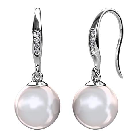 Cate & Chloe | Freshwater Pearl Earrings with Crystals | Pearl Earrings For Women | Sophisticated Drop Dangle Design | Women's Jewelry | Elegant White Gold Plated Finish | Secure Gift-Ready Packaging Cover