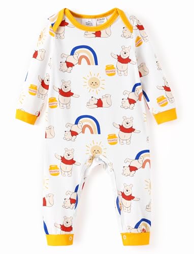 Image of Disney Stitch Princess Cinderella Ariel Minnie Winnie Baby Girls Ruffle Long Sleeve Romper Bodysuit for Newborn to Toddler