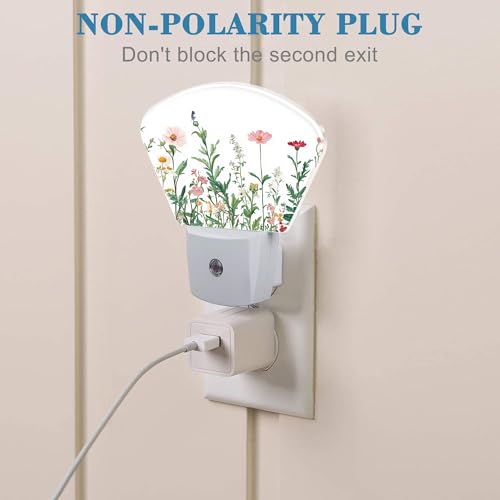 Image of Watercolor Colorful Wildflowers Night Light Wildflowers Nightlight Plug into Wall with Dusk to Dawn Sensor for Kid Girls Boys Women Men Room, Hallway, Kitchen, Bathroom, Stairs Decor