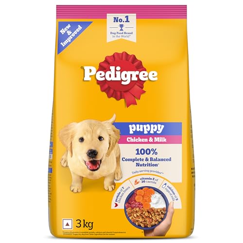 Pedigree Puppy Dry Dog Food, Chicken & Milk, 3 kg, Contains 37 Es...