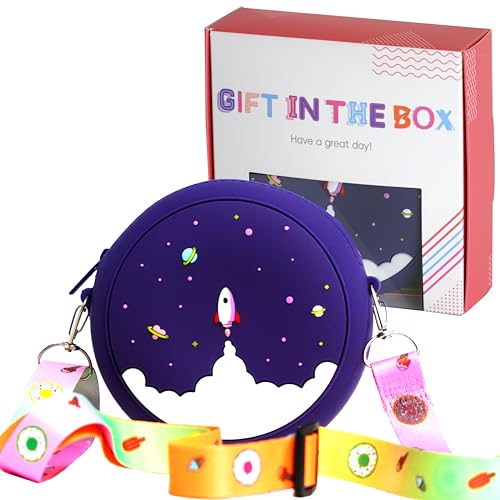 CONTRACONTACT Sweet Kids Purse Space Travel in Dark Blue in a Box as Gift for Future Boy & Girl Astronauts, Kids Toys for Age 3 4 5 Year old, Crossbody Rocket Treasure Play Bag