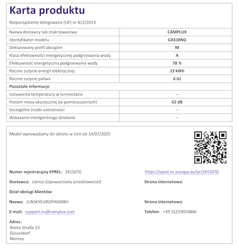 CAMPLUX Climitech 4 Gasdurchlauferhitzer Erdgas 12 L/Min, Indoor Gasdusche für Küche/Bad, 20 mbar, LPG, GX318NG