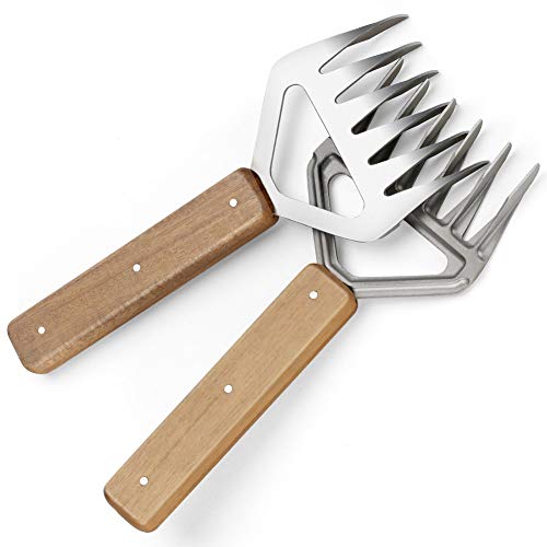 Meat Shredding Claws, 1Easylife Stainless Steel Pulled Pork Meat Claws with Long Wood