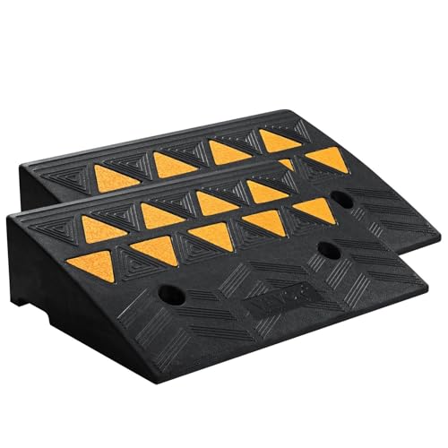 Rampa de caucho resistente para bordillos 2 unidades, altura de elevación 5", capacidad de 15 toneladas, con superficie antideslizante, negro con tiras reflectantes miniatura 1