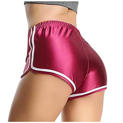 YUNIAO Women Elastic Waist Double Layer Casual Running Shorts with Side Pockets