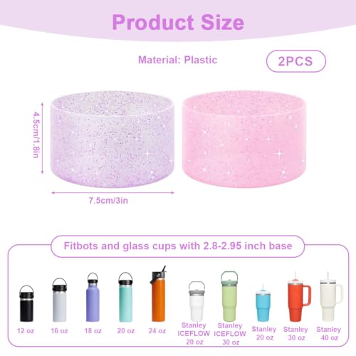 Image of HASTHIP 2Pcs Glitter Silicone Cup Bottom Sleeves 7.5cm Protective Anti-Slip Boot Sleeve for 30oz 40oz Stanley Tumbler, Glittering Protective Cup Base Cover