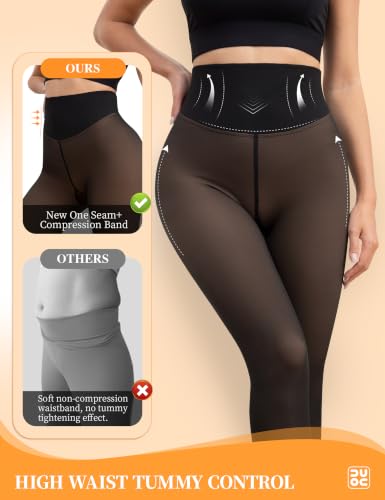 Image of Vosda Women's Fleece-Lined Tights Warm Fake Sheer-Look Pantyhose Leggings