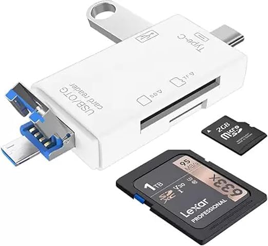 WeFly 6 in 1 OTG Card Reader and Hub with Type-C, USB & Micro USB Ports | Portable Memory Card Reader Supports USB Drives, TF, SD, Micro SD, SDHC, MMC and More – (White)