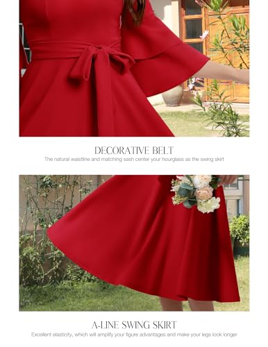 Image of DRESSTELLS Women's Cocktail Dress Summer Wedding Guest Party Vintage 3 /4 Bell Sleeve V Neck A-Line Dress