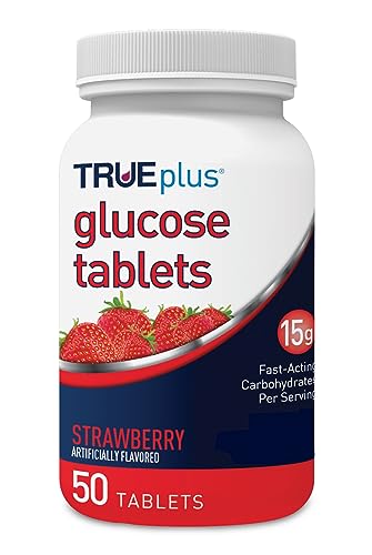 Productos Para La Diabetes, TRUEplus® Tabletas de glucosa, sabor a fresa, botella de 50 unidades