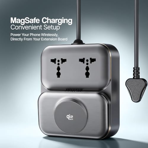Image of Ambrane Wireless Qi2 Magsafe Extension Board, 65W Macbook /Type Laptop Charging, Magsafe for iPhone, Qi2.2 25W Wireless Technology, 2500W AC Sockets, Perfect for Tables (AerosynQ Hub 100, Black)