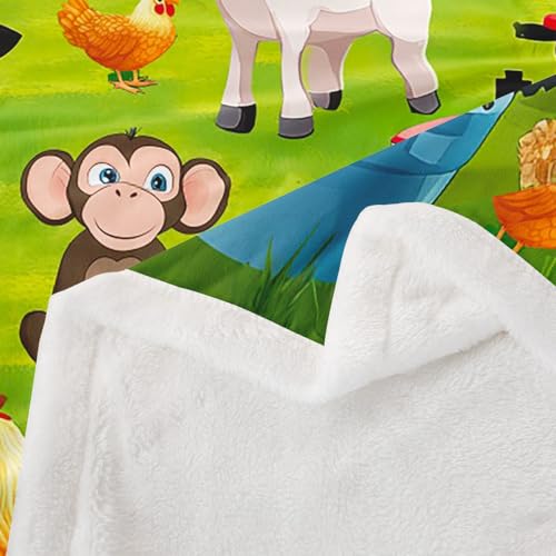Image of Feelyou Kids Fleece Throw Cartoon Farmhouse Sherpa Blanket Cute Dog Cat Rabbit Cow Plush Country Style Fuzzy 50x60 Inches