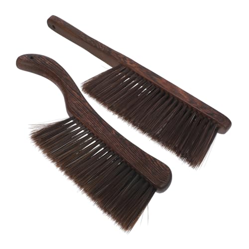 Zerodeko Cepillo De Escoba De Mano De Madera para Limpieza De Cama y Sofá, Mango Grueso, Cerdas Suaves, 2 Piezas (Mango Curvo y Recto), Herramienta Multifuncional para Polvo y Quitamanchas