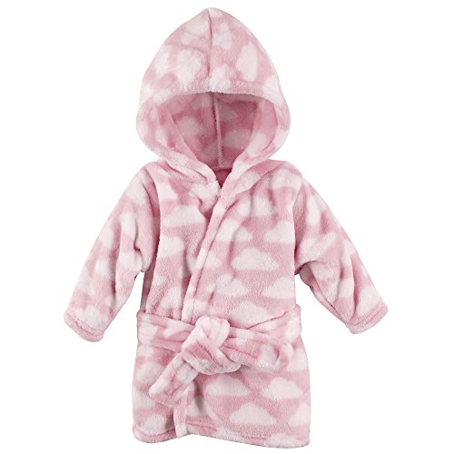 Image of Hudson Baby Unisex Baby Plush Animal Face Bathrobe, Pink Clouds, 0-9 Months