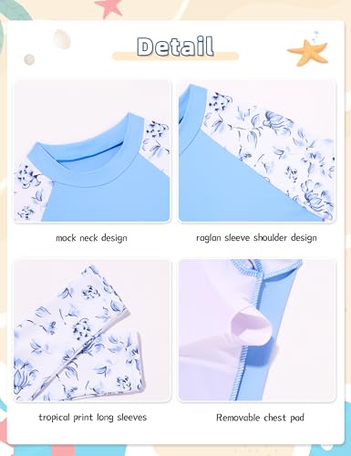Image of Girls Rash Guard Swimsuits 2 Pieces Long Sleeve Bathing Suits Printed Girls' Swimwear for 6-14Years