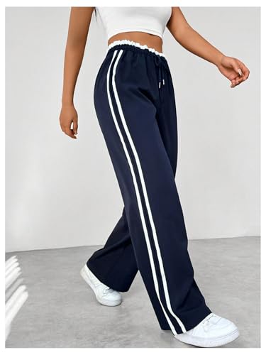 Floerns Women's Striped Side Wide Leg Y2k Pants Drawstring Elastic Waist Casual Baggy Streetwear Pants3