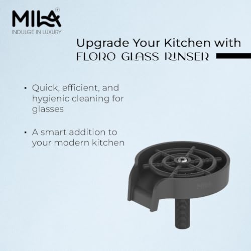 Image of Mila Floro Glass Rinser for Kitchen Sink | Deck-Mounted ABS Cup & Bottle Washer with Powerful Water Jet | Matte Black Finish Drinkware Cleaner for Baby Bottles, Glasses & Travel Cups