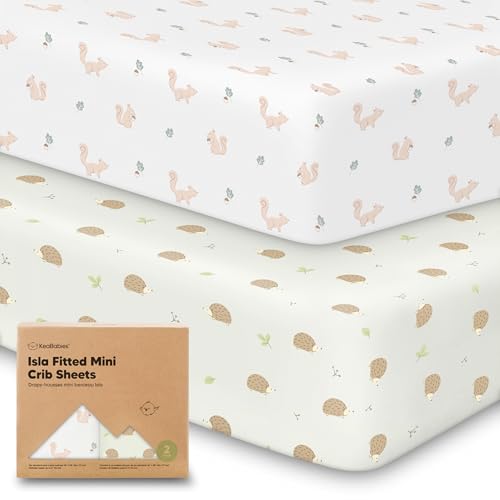 Image of Pack and Play Sheets Fitted - 2-Pack Mini Crib Sheets for Pack N Play Mattress 38x26, Soft & Cozy, Neutral Toddler Playard Bedding, Snug Fitted Mini Baby Crib Mattress Cover Boy, Girl (Nibbles/Bruce)