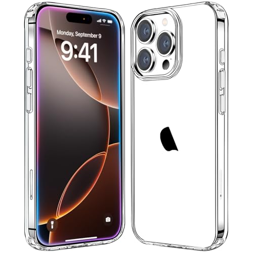 JJGoo Compatiable with iPhone 16 Pro Max Case Clear, Transparent Shockproof Phone Case, Anti-Scratch Hard PC Back Protective Cover Bumper Phone Case for iPhone 16 Pro Max 6.9-Inch, Clear