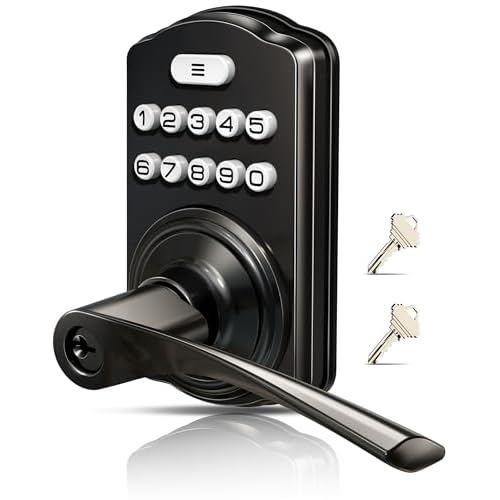 Veise Keypad Door Lock with Handle, Keyless Entry for Front Door & Bedroom, Electronic Lock with Code, Auto-Locking, Easy Installation, Passage Mode, Matte Black