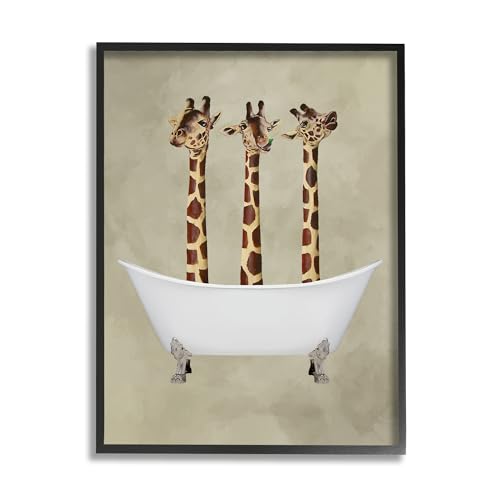 Image of Stupell Industries 'Three Giraffes In A Bathtub', Framed Giclee Art, Black, 11 x 14 Inches, Easy to Hang and Sturdy, Made in USA, by Coco de Paris