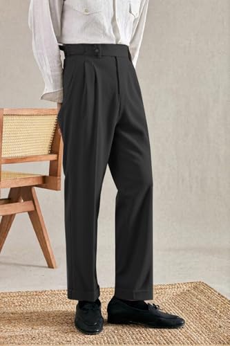 Men's Classic Fit Corduroy Dress Pants High Waist Pleated Gurkha Suit Pant4