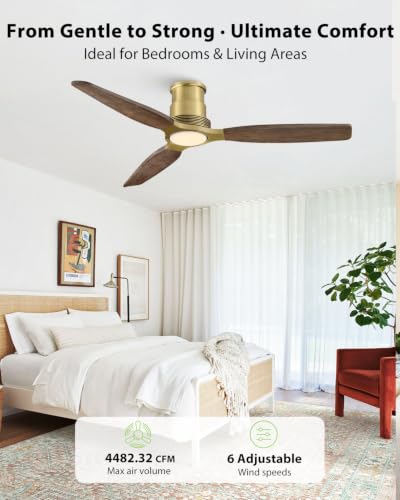 Image of 56 Inch Gold Low Profile Ceiling Fan with Lights, Remote Control
