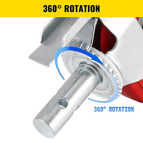 Image of VEVOR Scaffolding Wheels 8 inch, Scaffold Wheels Set of 4, Heavy Duty Locking Casters 3200LBS Capacity, Locking Stem Casters with Brake, Red Polyurethane - Replacement for Scaffold, Shelves