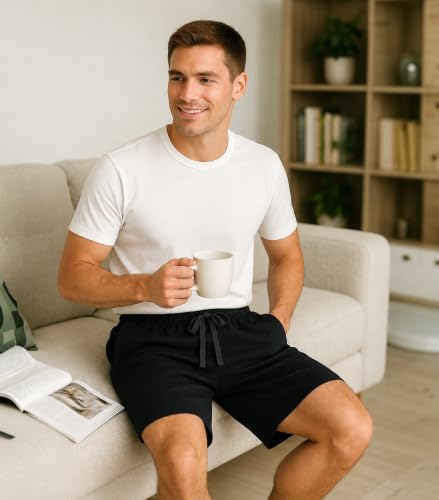Image of DAVID ARCHY Mens Pajama Shorts Cotton Sleep Shorts Pajama Pants 2 Pack | Soft Night Shorts, Comfy Pj Shorts, Sleeping Shorts with Pockets, Pajama Bottoms Breathable & Lightweight Lounge Shorts