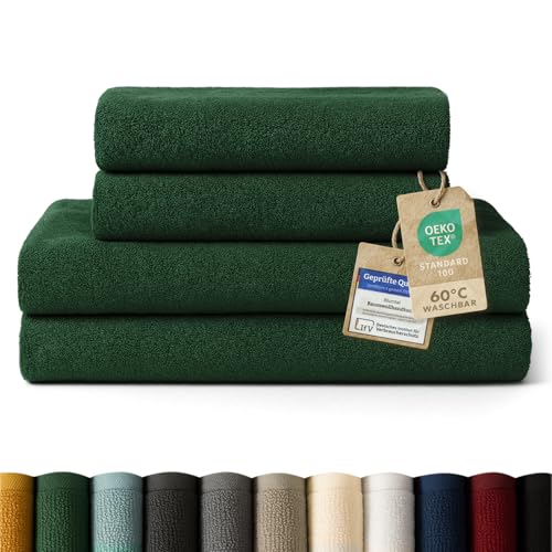Blumtal Premium Frottier Handtücher Set 4 teilig 100% Baumwolle - Oeko-TEX zertifiziertes Badetuch 2X (70x140 cm) + Towel 2X (50x100 cm) - saugstarkes Frottiertücher Set - Handtücher Grün Dunkel