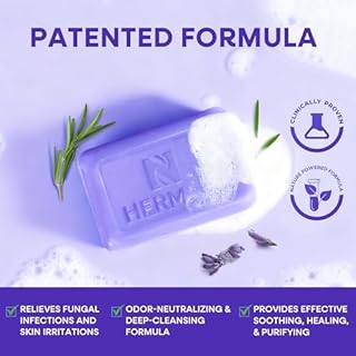 Hermon Antifungal Soap with Tea Tree Oil: Antifungal Bar Soothing Care & Relief of Itchy for Ringworm, Jock Itch, & Athletes Foot - Body & Face Wash - Lavender - 4 Pack