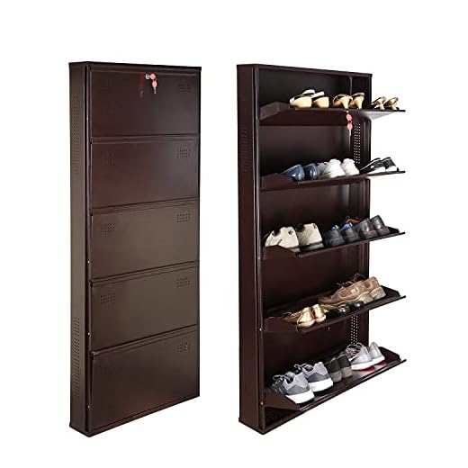 Laxmi KAPAT 5 Door Metal Shoe Rack Wall Mounted for Home with Central Locking, Can Hold Upto 25 Shoes Pair, 3 Year Warranty (H - 67 Inch x W - 28 Inch x D - 6 Inch, Brown Color)