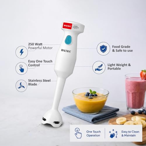 Image of BALTRA Hand Blender Electric | Powerful 250W Motor with Rust Free | Easy single trigger operation | Specially designed blades | Madhani | Kitchen Using Electric Blender
