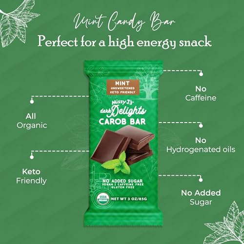 Missy J'S Organic Carob Dark Delights Unsweetened Mint Candy Bar 3 Oz 2 Pack, Vegan And Gluten-Free thumb #2