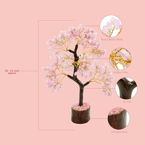 Image of Rose Quartz Crystal Tree | 300 Beads | Gemstone Tree for Positive Energy, Health, Meditation | Feng Shui & Vastu Tree for Office, Home Decor, Study Table, Diwali Gift
