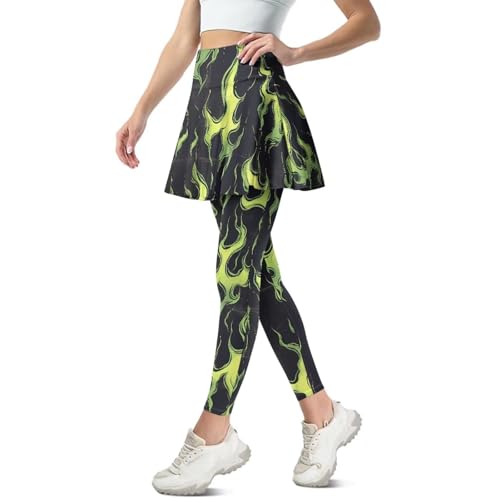 Irisjudy Women Yoga Pants Leggings with Skirt Sunflower Music Note Tennis Golf Skirted Legging Hawaii Style High Waist Tights
