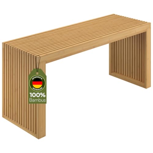 Bellamio Sava Sitzbank aus Bambus – stabile Holzbank Natur – Moderne Bank für Flur, Esszimmer, Schlafzimmer, Wohnzimmer, Badezimmer – Garderobenbank bis zu 250 kg belastbar – Bettbank 45x33x100 cm