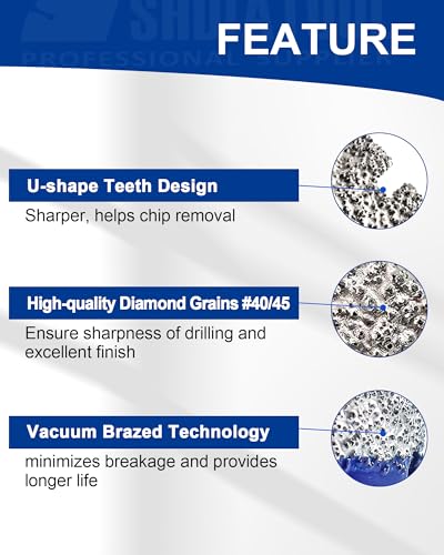 Image of SHDIATOOL Diamond Drill Core Bits Set for Porcelain Triangle Shank Hole Saw Cutter for Tile Marble Ceramic Granite on Drill Machine 11pieces(6 /8 /10 /20 /25 /28 /32 /35 /45 /50 /65MM)