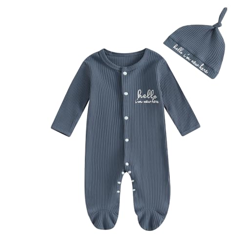 Image of MERSARIPHY Newborn Baby Boy Girl Clothes Hi I'm New Here Coming Home From Hospital Outfits Gender Neutral One Piece Romper