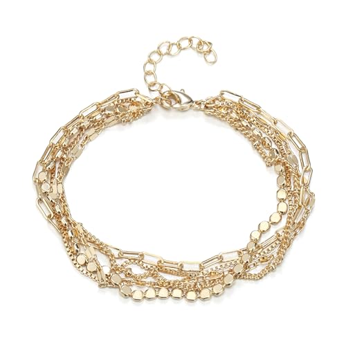 FANZE Paperlip Bracelets for Women Cubic Zircon 14k Gold Plated Chain Bracelets Charm Jewelry Gift for Wedding Birthday Party Prom Chrismas