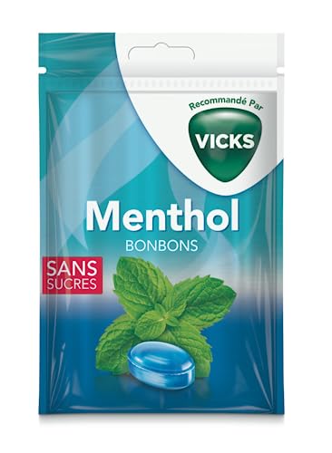 Bonbons VICKS Menthol, Sans sucres, Vegans, au Goût Mentholé Rafraîchissant pour une Sensation de Fraîcheur Intense et un Goût Rafraîchissant, 72g (17...