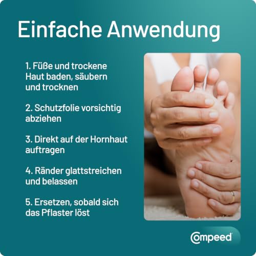 Compeed Hornhautpflaster Medium – Hydrokolloid-Pflaster gegen starke Hornhaut an den Füßen, 6 Pflaster