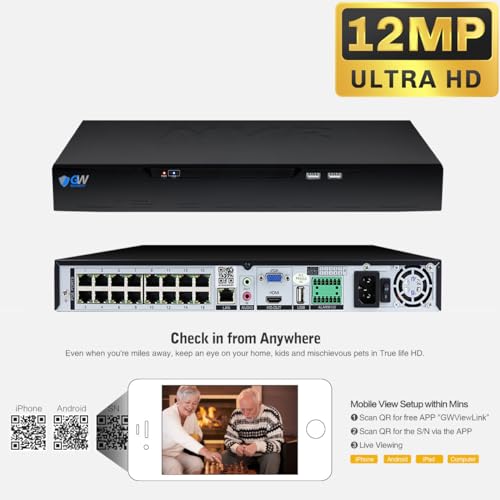 Image of GW Security 16 Channel NVR UltraHD 12MP 6K Face /Human /Vehicle Detection PoE Security Camera System with 8 x 12MP IP Microphone Smart AI Bullet Cameras, Color Night Vision, Outdoor /Indoor Camera