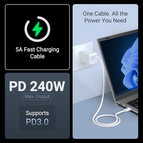 Image of Zebronics Wattz 240CC1 Type-C to Type-C Braided Cable, PD 240W, 2 Meter, Durable, Charge & Sync, Rapid Charging, For Laptops, Tablets, Mobiles (White)