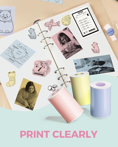 Image of Sticker Printer Paper Compatible with Memoking T02 /XenGro AHM2 /NDYIN D21 /Anycash S1 /iDPRT S1 /Cudinham X6 /Cabaro Mini Thermal Sticker Roll, 57mm Mix Color Self-Adhesive Paper Roll
