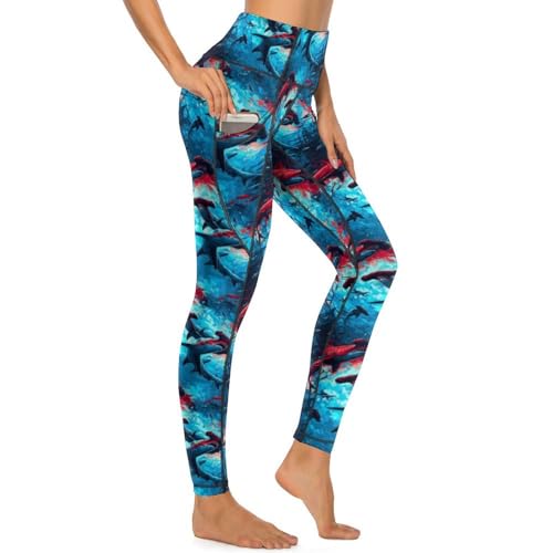 Pantalon de yoga gainant avec poches leggings sport requin marteau