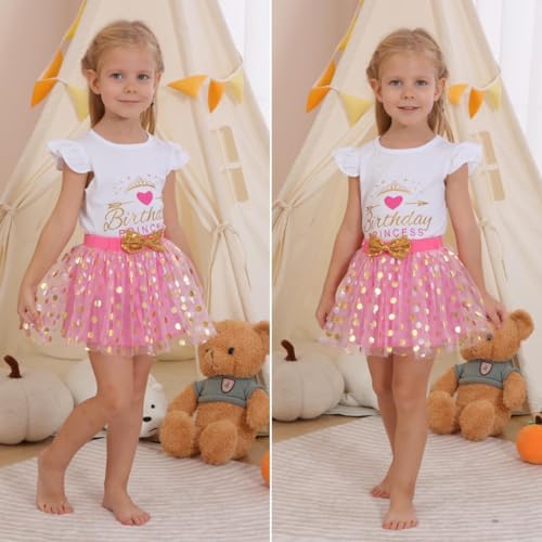 Toddler Kids Baby Girls Birthday Princess Outfits Sleeve Ruffle Shirts + Dot Bubble Tutu Skirt 2PCS Dresses2