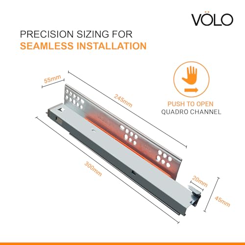 Image of Volo Heavy Duty Drawer Slides, Full Extension Ball Bearing Runners | Pack of 2 Piece | Channels for Kitchen Cabinets, Wardrobes, and Dressers (Undermount (Push to Open), 12 Inch)