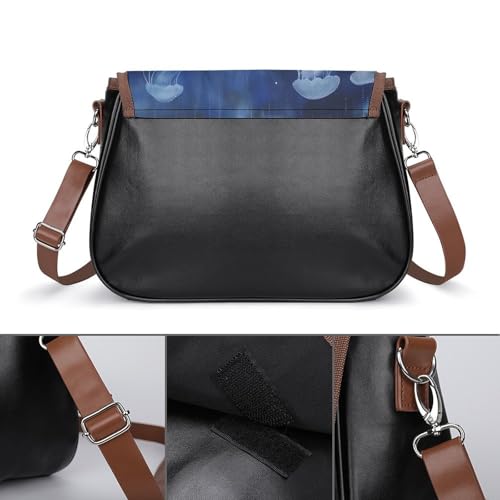 Women's Handbag Dark Blue Jellyfish Patterns Satchel Bag Leather Crossbody Bag Waterproof Messenger Bag3